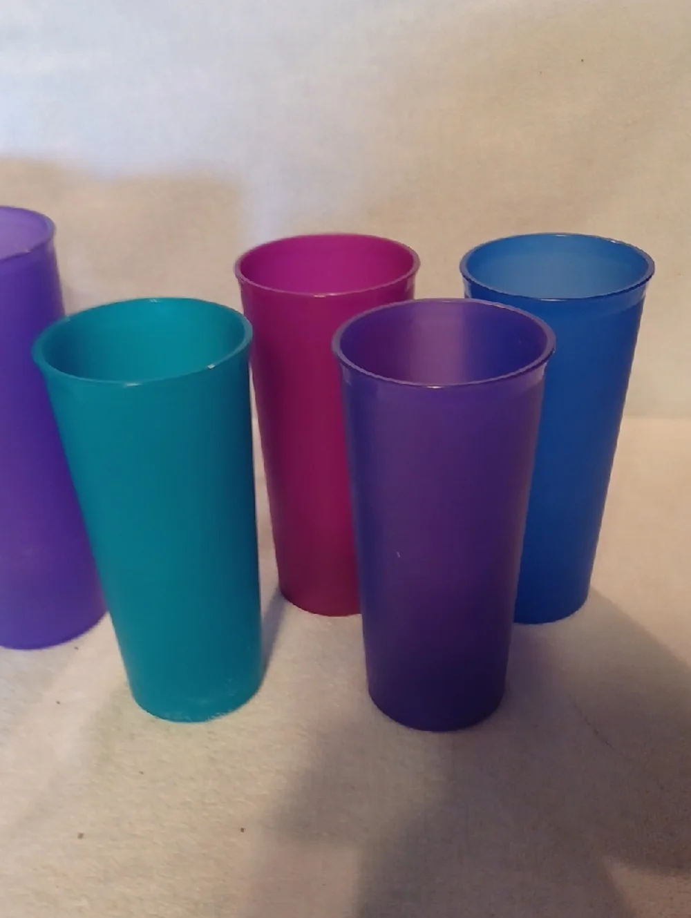 Tupperware Colorful Plastic Tumblers Set with Orange Measuring Cups